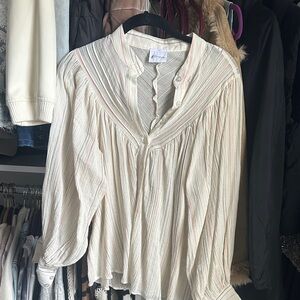 Light Cream Striped Button-Front Peasant Blouse by unknown